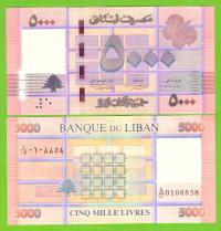 LIBAN 5000 LIVRES 2014 P-91b UNC