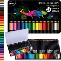 Kredki trójkątne w metalowym pudełku 36 kolorów Kidea PREZENT