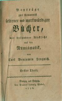 1776 BEYTRAGE ZUR…AUF DIE NUMISMATIK Gdańsk