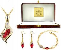 Злотый набор ювелирных изделий покрытый Рубином капельки с гравировкой капельки подарок