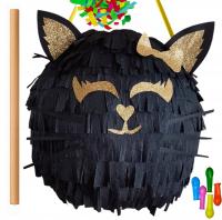 Piniata XL Kot Kotek CZARNY Złoty Glamur Koteczek Dodatki