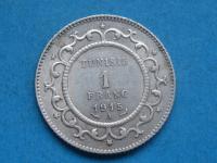 nr155 Tunezja Moneta 1 Franc SREBRO 1915 Ładna