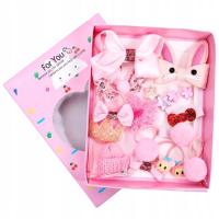 ZESTAW Różowy SPINEK GUMEK 18 szt Spinki Gumki dla Dziewczynki w PUDEŁKU