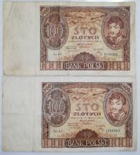 2 banknoty 100 zł 1932 rzadka pierwsza seria AA i seria AJ ładne obiegowe