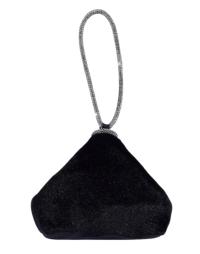 Czarna aksamitna torebka do ręki z cyrkoniowym uchwytem glamour wieczorowa