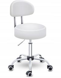 Taboret obrotowy biały z oparciem | kosmetyczny, roboczy, do ćwiczeń TRESKO