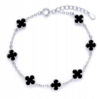 Srebrna Bransoletka 925 Celebrytka Czarne Koniczynki Marokańskie