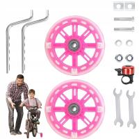 WSPOMAGAJĄCE KÓŁKA BOCZNE DO ROWERU DO NAUKI JAZDY RÓŻOWE ŚWIATEŁKA LED