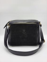 Włoska skórzana torebka czarna z zamszem