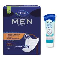 ZESTAW TENA MEN ACTIVE FIT LEVEL 3 męskie wkładki 20szt Krem do ciała 20ml