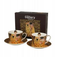 Komplet 2 filiżanek porcelanowych Klimt Pocałunek Brown 250 ml w pudełku