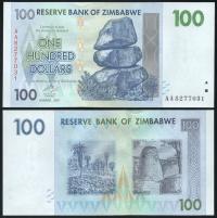 $ Zimbabwe 100 DOLLARS P-69 UNC 2007