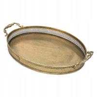 TACA METALOWA ZŁOTA ANTYCZNA 45x30cm Z UCHWYTAMI DEKORACYJNA RETRO