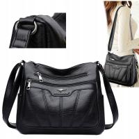 TOREBKA DAMSKA SKÓRZANA NA RAMIĘ CZARNA ELEGANCKA SKÓRZANA POJEMNA TORBA MESSENGER