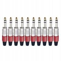 Red 10pcs Mono/STEREO Sophomore Core Jack 6.35mm Wire Connector Audio Plug