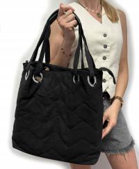 Torebka zamszowa pikowana worek shopper duża codzienna CZARNA