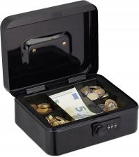 PRZENOSNA KASETKA NA PIENIĄDZE Z ZAMKIEM SZYFROWYM CZARNA 20X17X8.5 CM