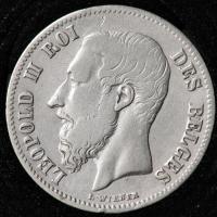 50 Centymów 1868, Belgia, Srebrna moneta, Stan 3+