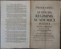 Programma in Auspiciis Regiminis Academici Aestivi Argentoratensi 1757