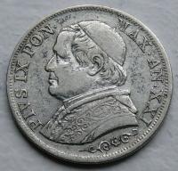 Watykan (Państwo Kościelne) - 1 lira 1866 r. Pius IX - srebro Ag