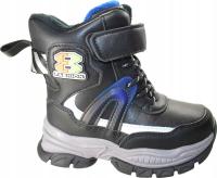 GRANATOWE buty zimowe chłopięce ocieplane futrem naturalnym rzep zamek