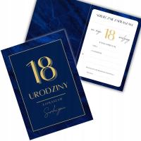 Zaproszenia na 18 urodziny granatowe złote marmur minimalistyczne koperta