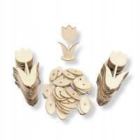 Drewniany tulipan 12cm ZESTAW 50SZT kwiat stojący na podstawce NA WARSZTATY