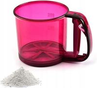 PRZESIEWACZ DO MĄKI CUKRU KUBEK SITO PLASTIKOWY RÓŻOWY