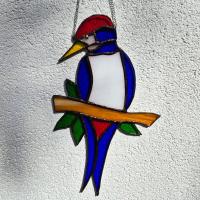 Dzięcioł wiszący wykonany metodą Tiffaniego witraż wiszący
