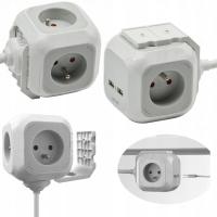 ROZGAŁĘZIACZ KOSTKA ZASILAJĄCA ŁADOWARKA USB NA BIURKO 4 GNIAZDA KABEL 1,4M