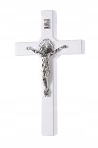 Krzyż św. Benedykta drewniany wiszący biały