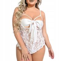 BIAŁA bielizna EROTYCZNA PLUS SIZE gorset BODY koronkowy z kokardą r.XXXL