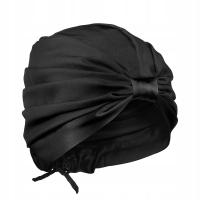 Шелковый тюрбан ALMANIA, шелковый тюрбан для сна 100% шелк-черный