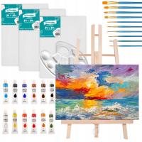 Набор Для Рисования Для Детей Живопись Подарок Мольберт Краски Кисти Холст