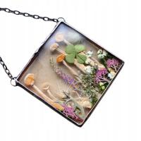 Mały dekor z suszonymi grzybami i kwiatami, ozdoba na ścianę, rękodzieło