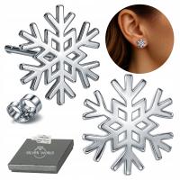 KOLCZYKI SREBRNE 925 NA PREZENT ŚWIĄTECZNY PŁATKI ŚNIEGU NA SZTYFCIE + ETUI