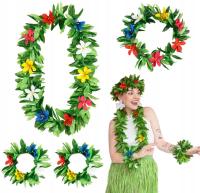 Zestaw Hawajski Wakacje ZIELONY Wianek Naszyjnik Bransoletki Kwiaty Hawaje