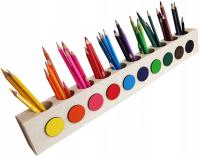 DREWNIANY ORGANIZER SORTER NA KREDKI POJEMNIK 10 KOLORÓW NA BIURKO