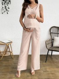 BEŻOWY DWUCZĘŚCIOWY ZESTAW CIĄŻOWY BLUZKA SZEROKIE SPODNIE SHEIN 38