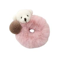 Резинка плюшевый мишка пончик мех волос помпон сильный эластичный розовый