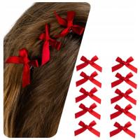 Spinka do włosów ZESTAW 10 sztuk małe KOKARDKI bordowe wstążki SATYNOWE