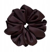 GUMKA DO WŁOSÓW XXL DUŻA OZDOBNA SCRUNCHIE SATYNOWA Z JEDWABIEM CZEKOLADOWA