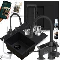 Гранитная кухонная раковина с дозатором жидкости с кухонным смесителем черный 10В1