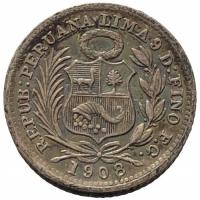 44631. Peru - 1/2 dinero - 1908r. - Ag