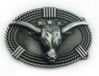 Bawół byk longhorn klamra western kopla stare srebro
