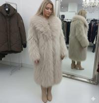 Płaszcz futrzany mongolski midi beż