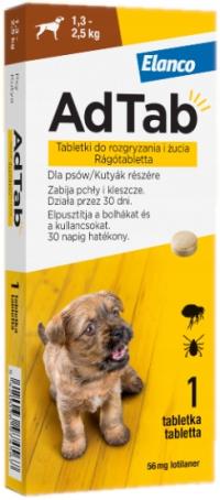 Таблетка от блох и клещей для собак ADTAB DOG 1,3-2,5 кг 56,25 мг x 1 tab