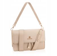 BETLEWSKI Torebka Listonoszka Damska Na Ramię Beżowa Skórzana Długi pasek