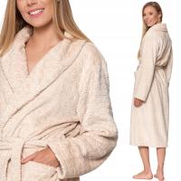 SZLAFROK DAMSKI CIEPŁY DŁUGI MORAJ WIĄZANY Z KIESZENIAMI WYGODNY BEŻOWY