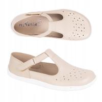 Damskie buty barefoot sandały ze skóry naturalnej 1283 beżowe perforacja